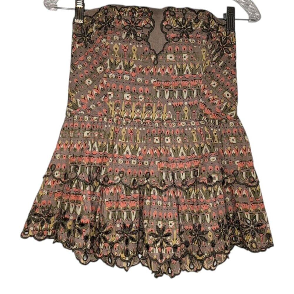 Floreat (Anthro) strapless, embroidered cotton top with boning, size 4
